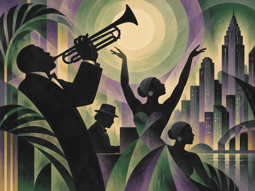 Artwork in the style of Harlem Renaissance Silhouette Deco