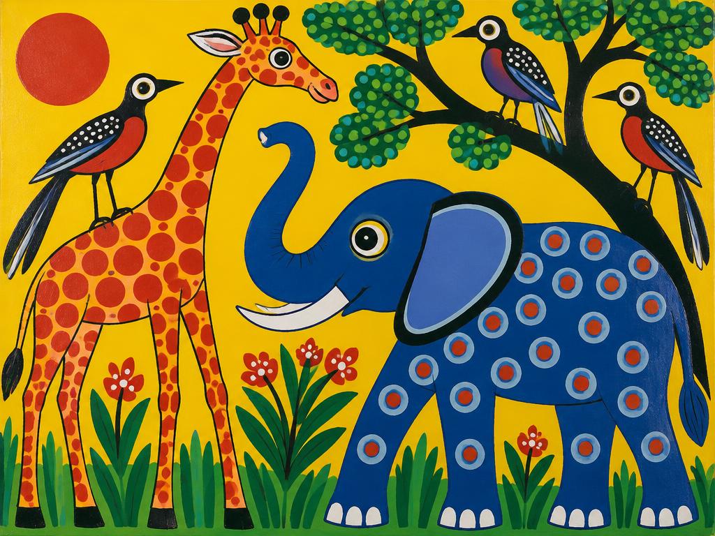 Artwork in the style of Tinga Tinga Enamel Painting